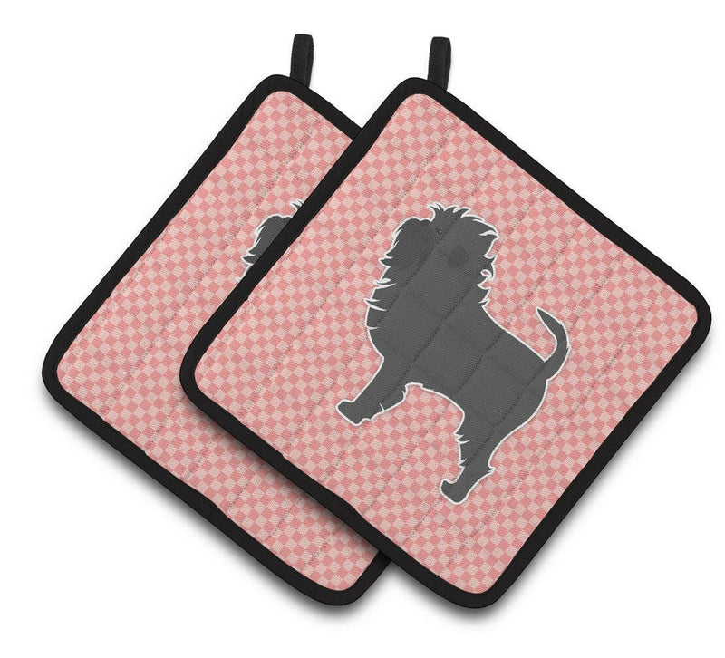 Affenpinscher Checkerboard Pink Pair of Pot Holders BB3648PTHD