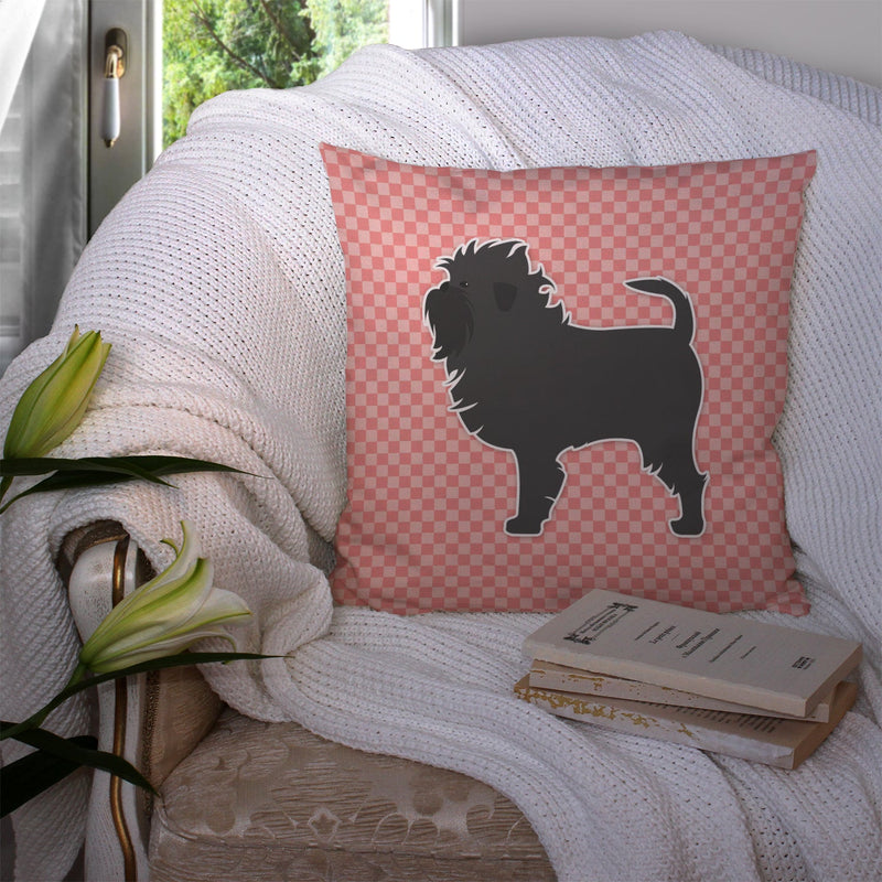 Affenpinscher Checkerboard Pink Fabric Decorative Pillow BB3648PW1414