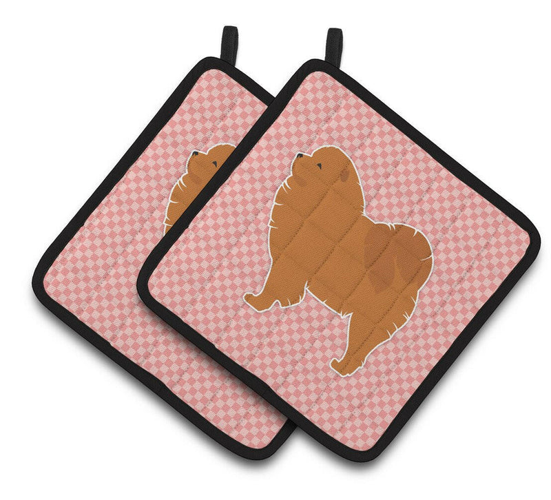 Chow Chow Checkerboard Pink Pair of Pot Holders BB3651PTHD