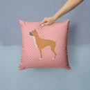 Boxer Checkerboard Pink Decorative Throw Pillow 14x14 Indoor Outdoor Accent Cushion, Fabric Cover with Insert for Sofa, Bed, Porch & Living Room