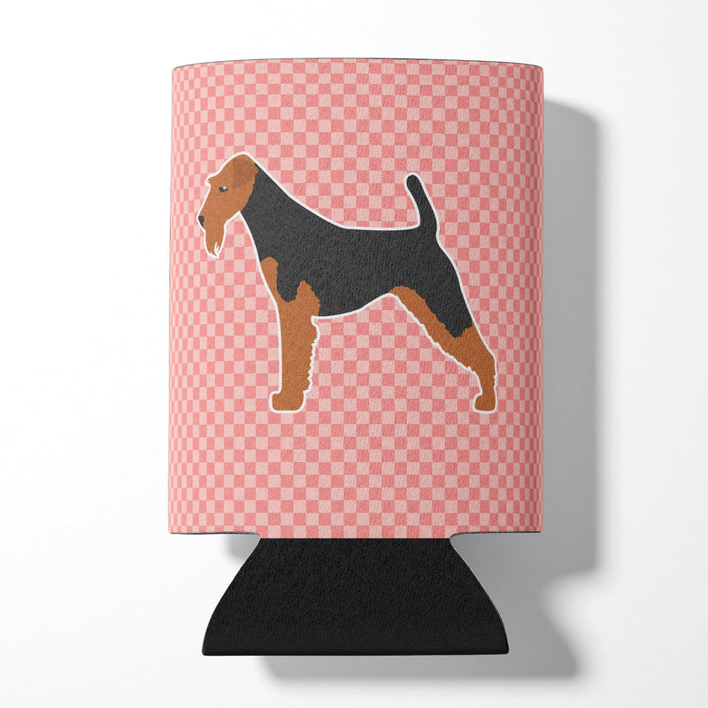 Airedale Terrier Checkerboard Pink Can or Bottle Hugger BB3657CC