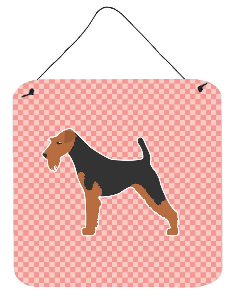 Airedale Terrier Checkerboard Pink Wall or Door Hanging Prints BB3657DS66