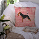Airedale Terrier Checkerboard Pink Throw Pillow - 14x14 Decorative Pillow – Art for Your Home & Patio BB3657PW1414