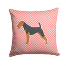 Airedale Terrier Checkerboard Pink Throw Pillow - 14x14 Decorative Pillow – Art for Your Home & Patio BB3657PW1414