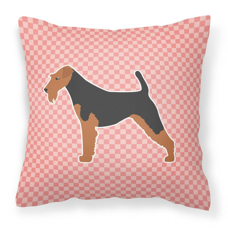 Airedale Terrier Checkerboard Pink Fabric Decorative Pillow BB3657PW1818