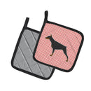 Doberman Pinscher Checkerboard Pink Pot Holder Set of 2 Heat Resistant Quilted Hot Pads 7.5 x 7.5 Inch, Insulated Kitchen Trivets for Cooking & Baking