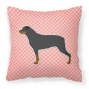 Rottweiler Checkerboard Pink Decorative Throw Pillow 18x18 Indoor Outdoor Accent Cushion, Fabric Cover with Insert for Sofa, Bed, Porch & Living Room