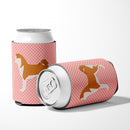 Akita Checkerboard Pink Can or Bottle Hugger BB3672CC