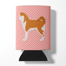 Akita Checkerboard Pink Can or Bottle Hugger BB3672CC
