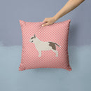 Bull Terrier Checkerboard Pink Decorative Throw Pillow 14x14 Indoor Outdoor Accent Cushion, Fabric Cover with Insert for Sofa, Bed, Porch & Living Room
