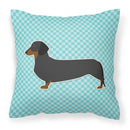 Dachshund  Checkerboard Blue Decorative Throw Pillow 18x18 Indoor Outdoor Accent Cushion, Fabric Cover with Insert for Sofa, Bed, Porch & Living Room