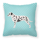 Dalmatian  Checkerboard Blue Decorative Throw Pillow 18x18 Indoor Outdoor Accent Cushion, Fabric Cover with Insert for Sofa, Bed, Porch & Living Room