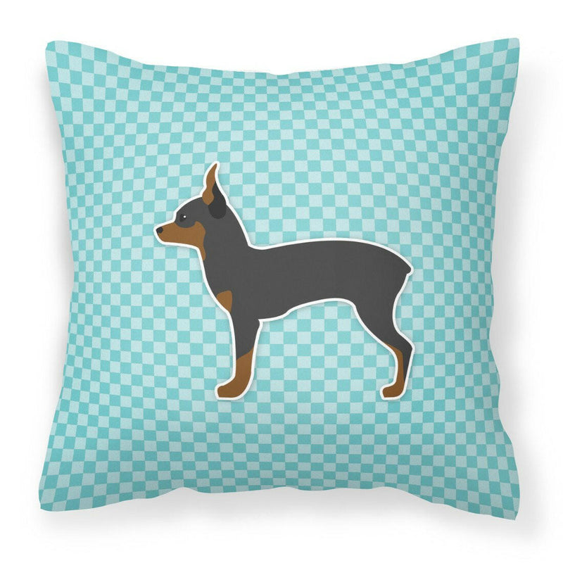 Toy Fox Terrier  Checkerboard Blue Fabric Decorative Pillow BB3687PW1818