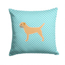 Border Terrier  Checkerboard Blue Throw Pillow - 14x14 Decorative Pillow – Art for Your Home & Patio BB3689PW1414