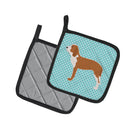 Spanish Hound  Checkerboard Blue Pot Holder Set of 2 Heat Resistant Quilted Hot Pads 7.5 x 7.5 Inch, Insulated Kitchen Trivets for Cooking & Baking