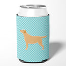 Yellow Labrador Retriever  Checkerboard Blue Can or Bottle Hugger Cooler Sleeve for Standard 12 oz Cans, Insulated Foam Beer & Soda Can Hugger Reusable