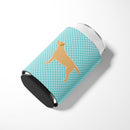 Yellow Labrador Retriever  Checkerboard Blue Can or Bottle Hugger Cooler Sleeve for Standard 12 oz Cans, Insulated Foam Beer & Soda Can Hugger Reusable