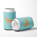 Yellow Labrador Retriever  Checkerboard Blue Can or Bottle Hugger Cooler Sleeve for Standard 12 oz Cans, Insulated Foam Beer & Soda Can Hugger Reusable
