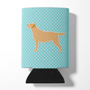 Yellow Labrador Retriever  Checkerboard Blue Can or Bottle Hugger Cooler Sleeve for Standard 12 oz Cans, Insulated Foam Beer & Soda Can Hugger Reusable