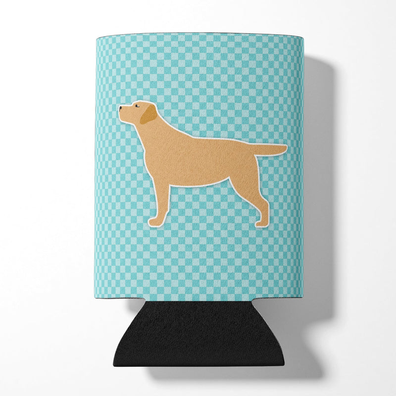 Yellow Labrador Retriever  Checkerboard Blue Can or Bottle Hugger BB3697CC