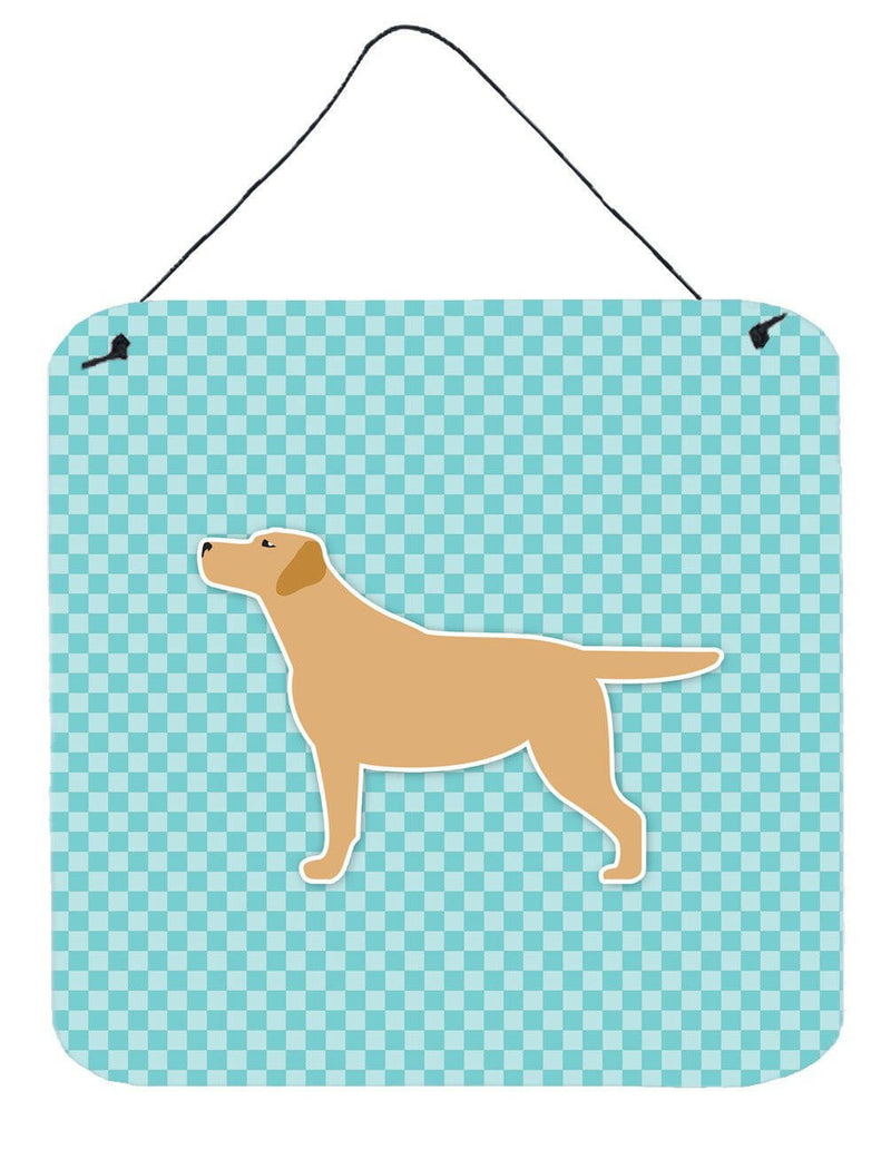 Yellow Labrador Retriever  Checkerboard Blue Wall or Door Hanging Prints BB3697DS66