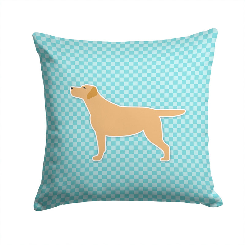 Yellow Labrador Retriever  Checkerboard Blue Fabric Decorative Pillow BB3697PW1414