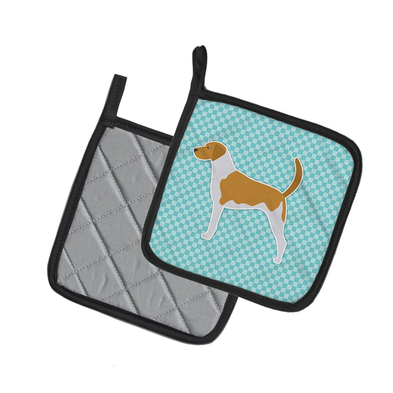 American Foxhound  Checkerboard Blue Pot Holders - Set of 2 - Heat-Resistant Kitchen Essentials BB3698PTHD