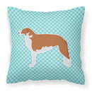 Borzoi Russian Greyhound  Checkerboard Blue Fabric Decorative Pillow BB3699PW1818