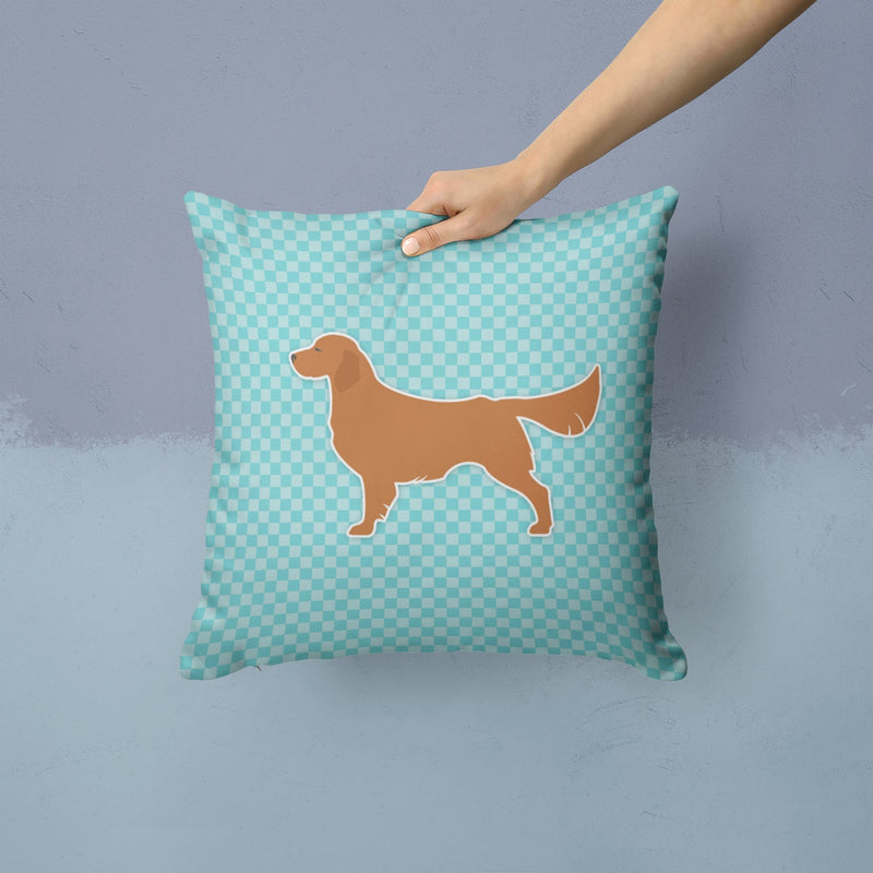 Golden Retriever  Checkerboard Blue Fabric Decorative Pillow BB3704PW1414