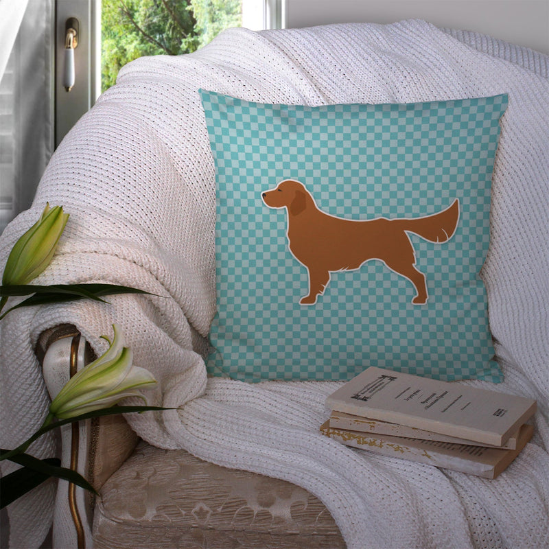 Golden Retriever  Checkerboard Blue Fabric Decorative Pillow BB3704PW1414