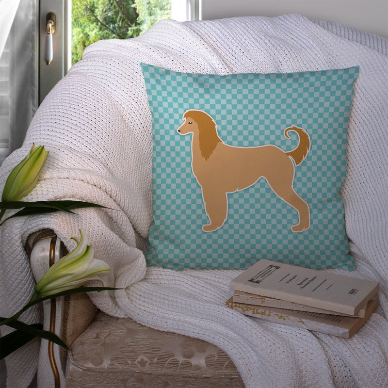 Afghan Hound  Checkerboard Blue Fabric Decorative Pillow BB3706PW1414