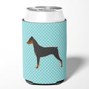 German Pinscher Checkerboard Blue Can or Bottle Hugger Cooler Sleeve for Standard 12 oz Cans, Insulated Foam Beer & Soda Can Hugger Reusable
