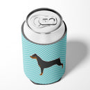 German Pinscher Checkerboard Blue Can or Bottle Hugger Cooler Sleeve for Standard 12 oz Cans, Insulated Foam Beer & Soda Can Hugger Reusable