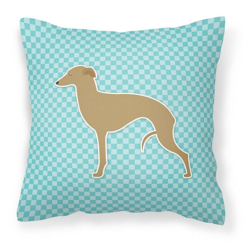 Italian Greyhound Checkerboard Blue Fabric Decorative Pillow BB3714PW1818