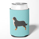 Bernese Mountain Dog Checkerboard Blue Can or Bottle Hugger Cooler Sleeve for Standard 12 oz Cans, Insulated Foam Beer & Soda Can Hugger Reusable