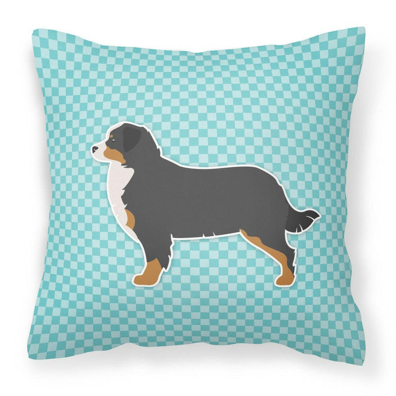 Bernese Mountain Dog Checkerboard Blue Fabric Decorative Pillow BB3719PW1818