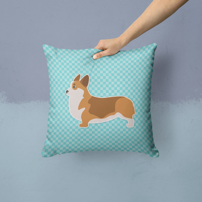 Corgi Checkerboard Blue Fabric Decorative Pillow BB3720PW1414