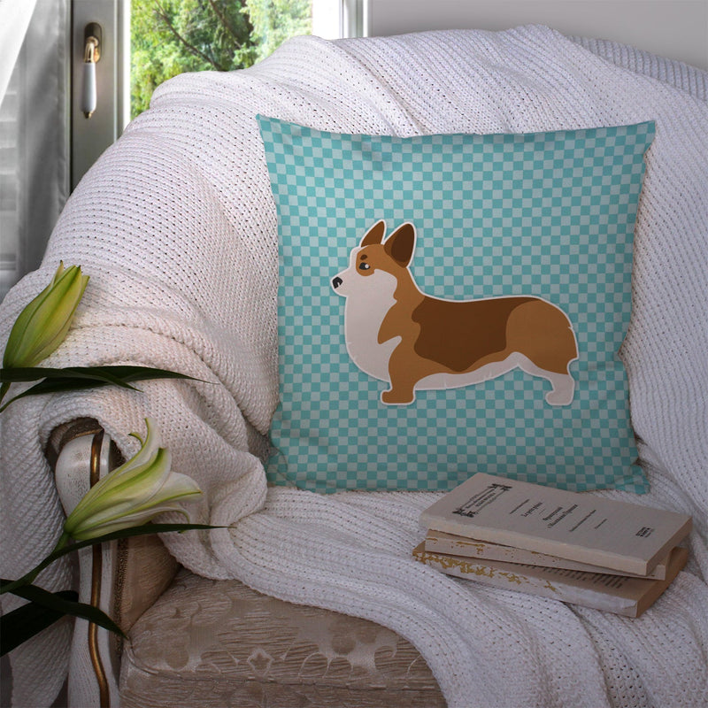 Corgi Checkerboard Blue Fabric Decorative Pillow BB3720PW1414