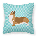 Corgi Checkerboard Blue Decorative Throw Pillow 18x18 Indoor Outdoor Accent Cushion, Fabric Cover with Insert for Sofa, Bed, Porch & Living Room