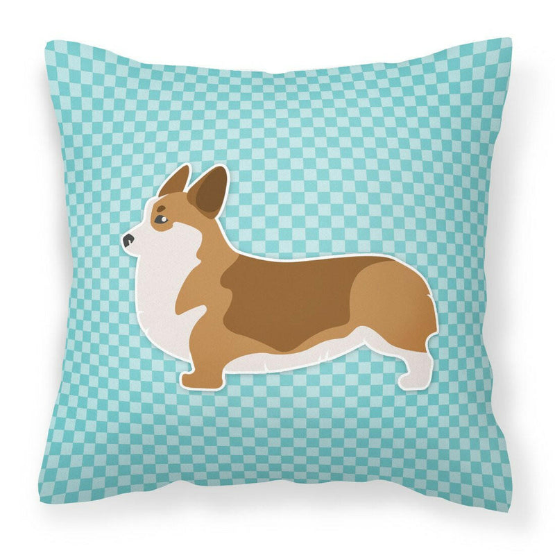 Corgi Checkerboard Blue Fabric Decorative Pillow BB3720PW1818