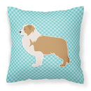 Red Border Collie Checkerboard Blue Decorative Throw Pillow 18x18 Indoor Outdoor Accent Cushion, Fabric Cover with Insert for Sofa, Bed, Porch & Living Room