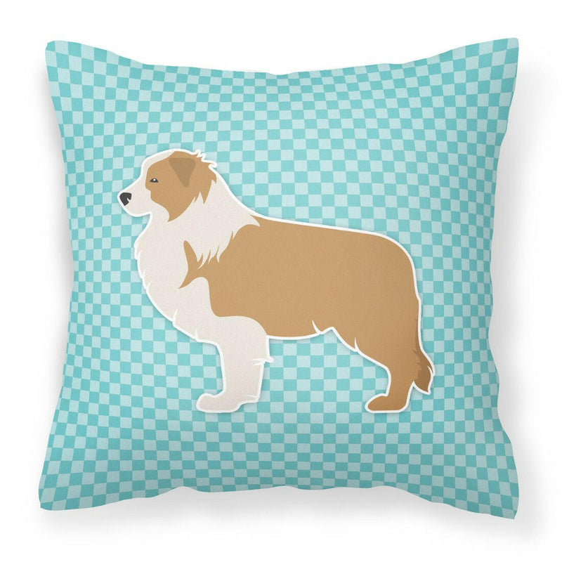 Red Border Collie Checkerboard Blue Fabric Decorative Pillow BB3722PW1818