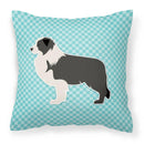 Black Border Collie Checkerboard Blue Decorative Throw Pillow 18x18 Indoor Outdoor Accent Cushion, Fabric Cover with Insert for Sofa, Bed, Porch & Living Room