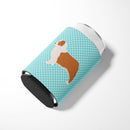Australian Shepherd Dog Checkerboard Blue Can or Bottle Hugger Cooler Sleeve for Standard 12 oz Cans, Insulated Foam Beer & Soda Can Hugger Reusable