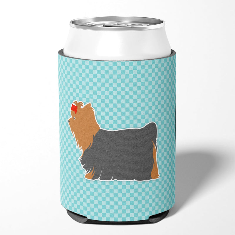 Yorkshire Terrier Yorkie Checkerboard Blue Can or Bottle Hugger BB3734CC