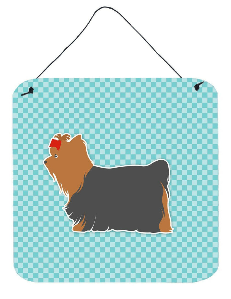 Yorkshire Terrier Yorkie Checkerboard Blue Wall or Door Hanging Prints BB3734DS66