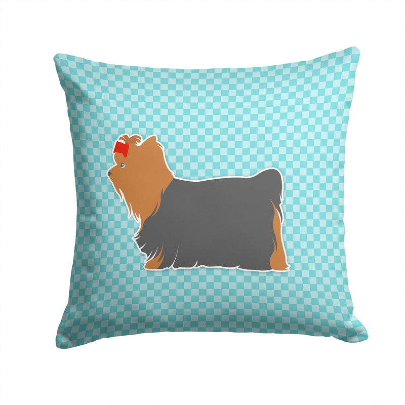 Yorkshire Terrier Yorkie Checkerboard Blue Fabric Decorative Pillow BB3734PW1414