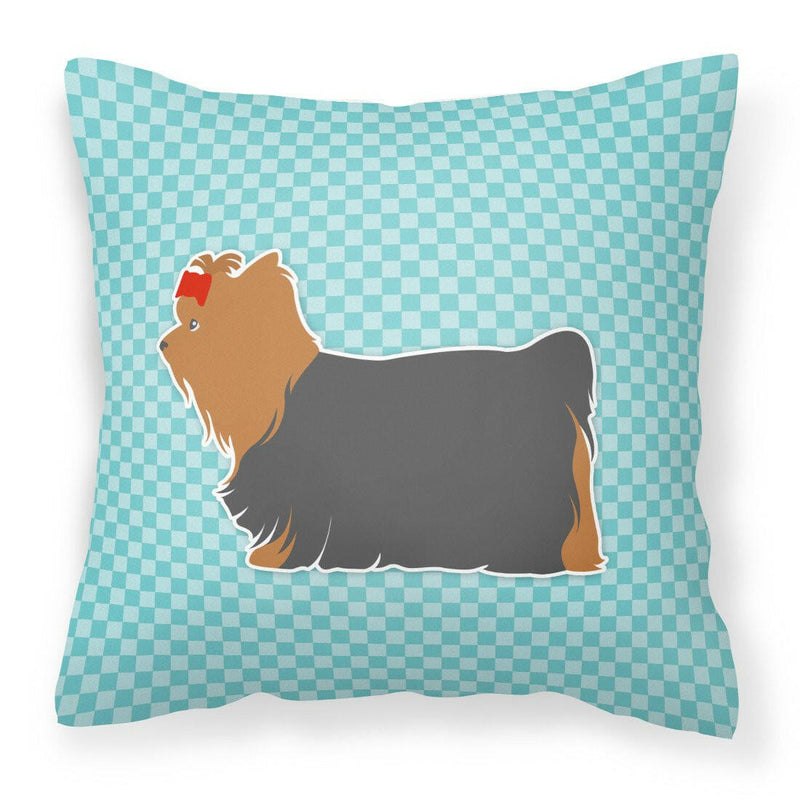 Yorkshire Terrier Yorkie Checkerboard Blue Fabric Decorative Pillow BB3734PW1818