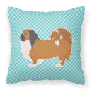 Pekingese Checkerboard Blue Decorative Throw Pillow 18x18 Indoor Outdoor Accent Cushion, Fabric Cover with Insert for Sofa, Bed, Porch & Living Room
