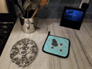 Poodle Checkerboard Blue Pot Holder Set of 2 Heat Resistant Quilted Hot Pads 7.5 x 7.5 Inch, Insulated Kitchen Trivets for Cooking & Baking